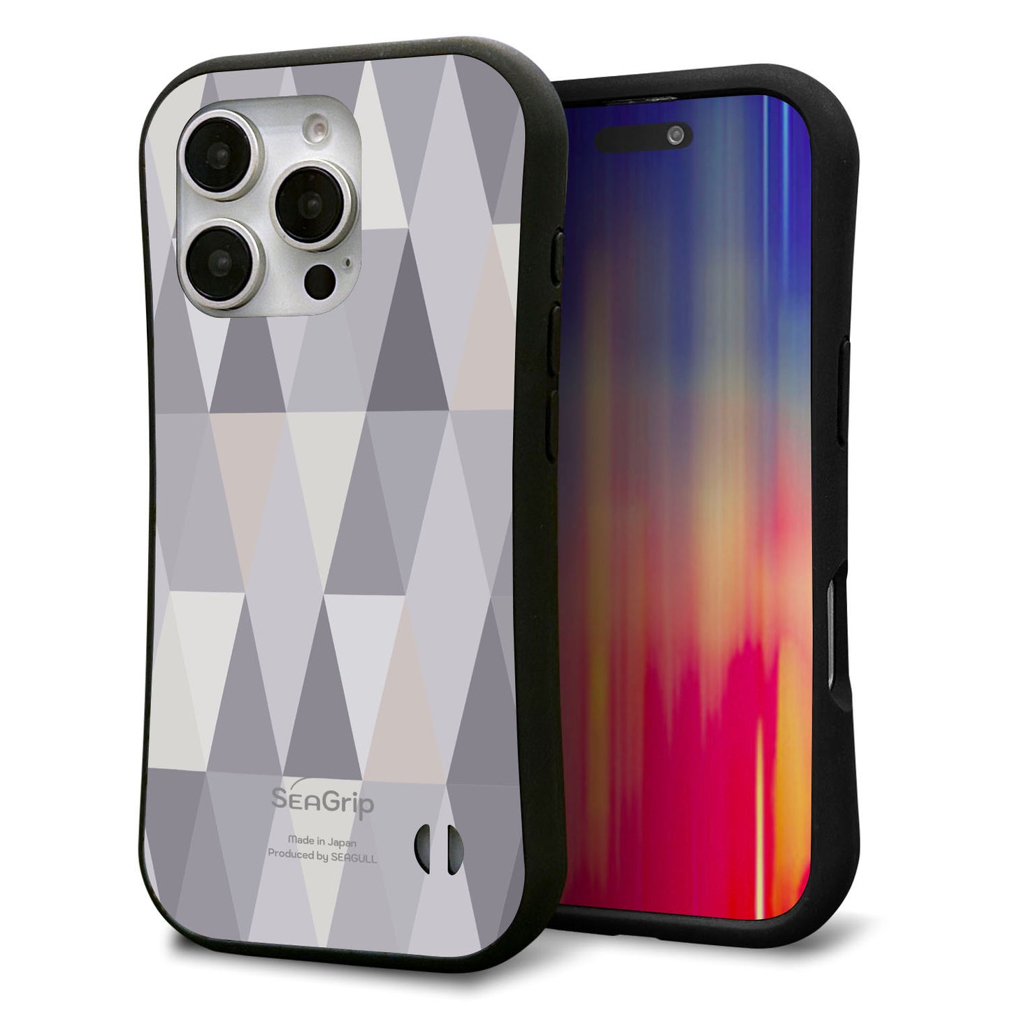 iPhone16 Pro スマホケース 「SEA Grip」 グリップケース Sライン 【MG801 くすみブルー】 UV印刷