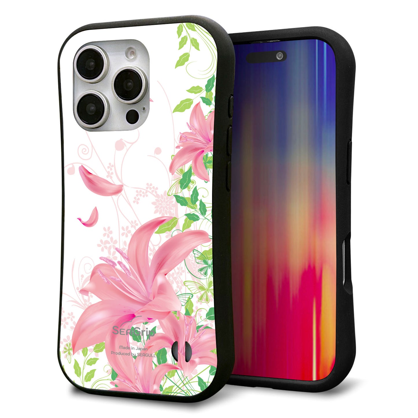 iPhone16 Pro スマホケース 「SEA Grip」 グリップケース Sライン 【SC849 ユリ（ピンク）】 UV印刷