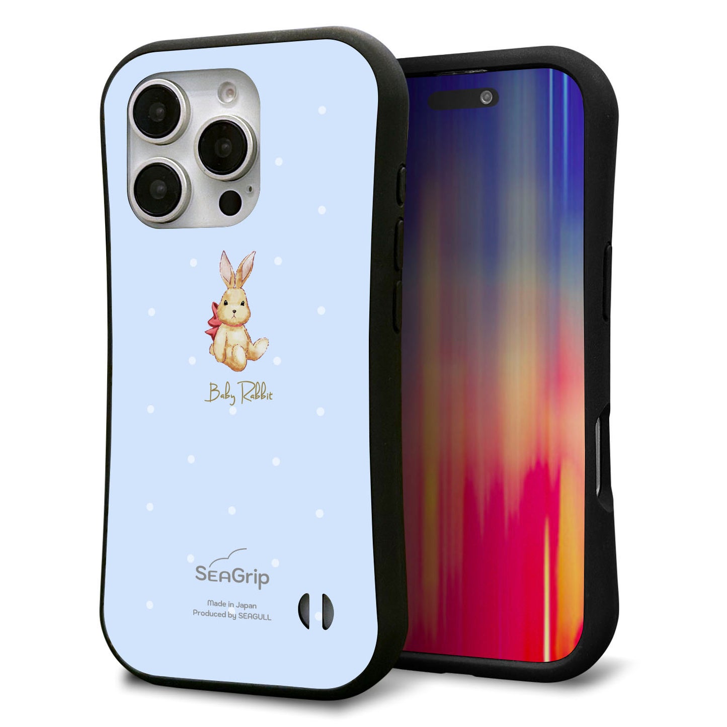 iPhone16 Pro スマホケース 「SEA Grip」 グリップケース Sライン 【SC980 Baby Rabbit ブルー ガラプリ】 UV印刷