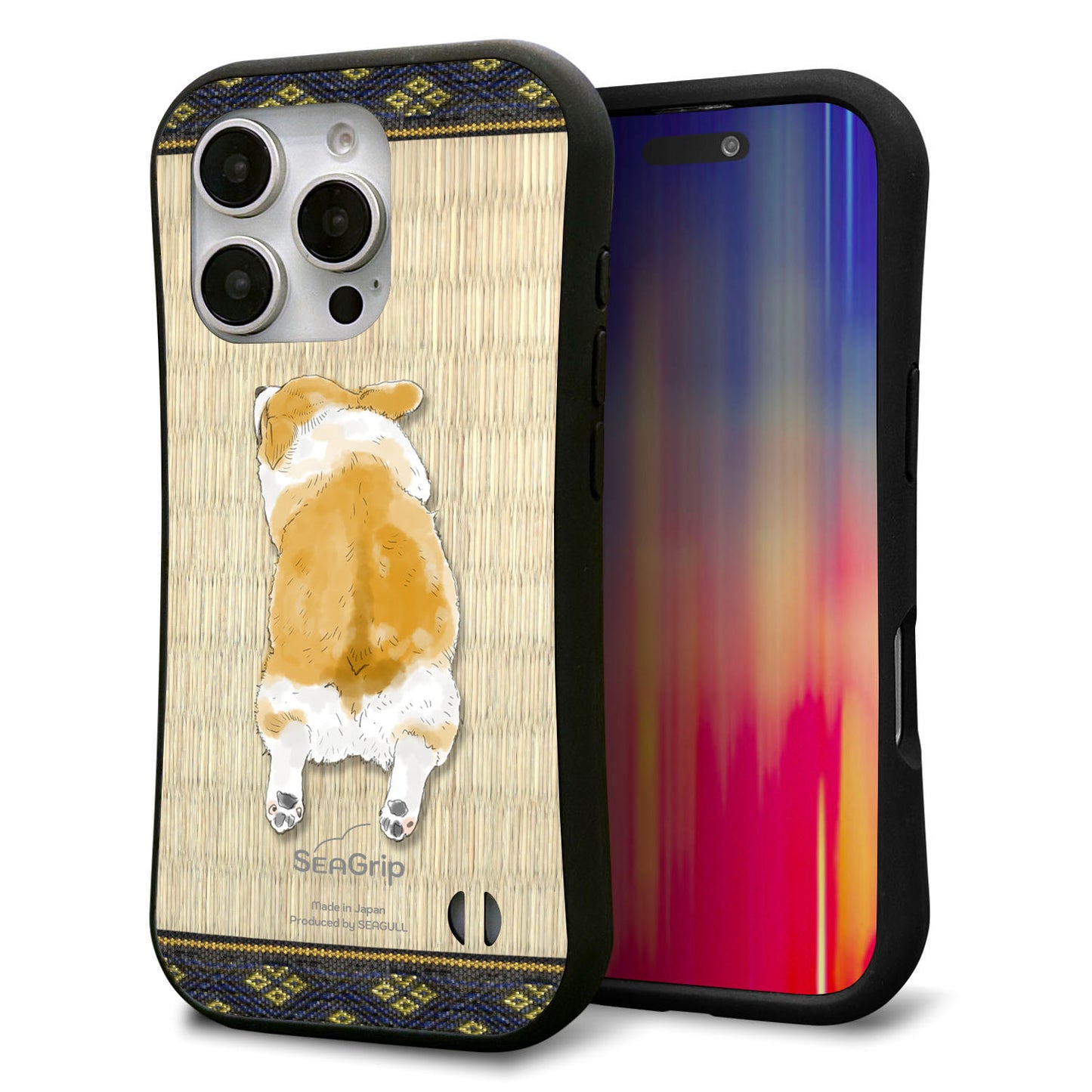 iPhone16 Pro スマホケース 「SEA Grip」 グリップケース Sライン 【TA001 コーギー 畳】 UV印刷