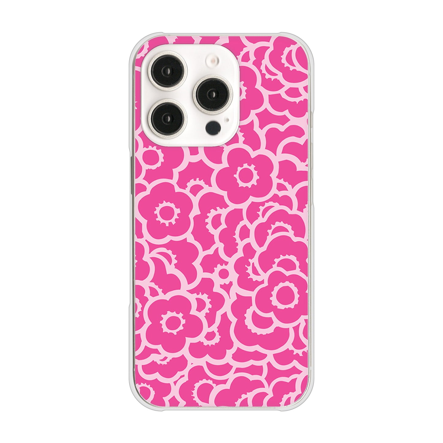 iPhone16 Pro 高画質仕上げ 背面印刷 ハードケース 【716 ピンクフラワー】