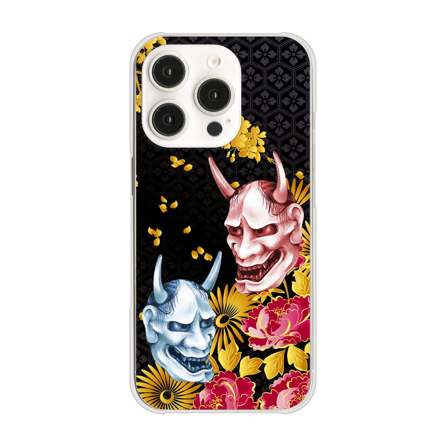 iPhone16 Pro 高画質仕上げ 背面印刷 ハードケース 【1024 般若と牡丹2】