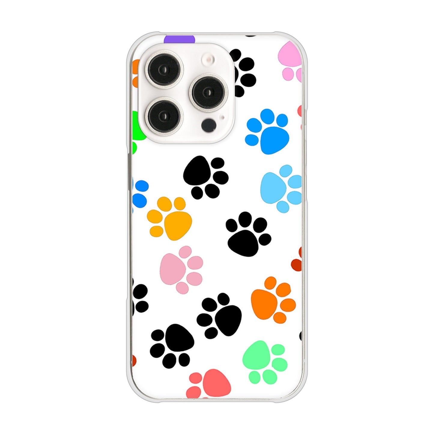 iPhone16 Pro 高画質仕上げ 背面印刷 ハードケース 【1108 あしあとカラフル】