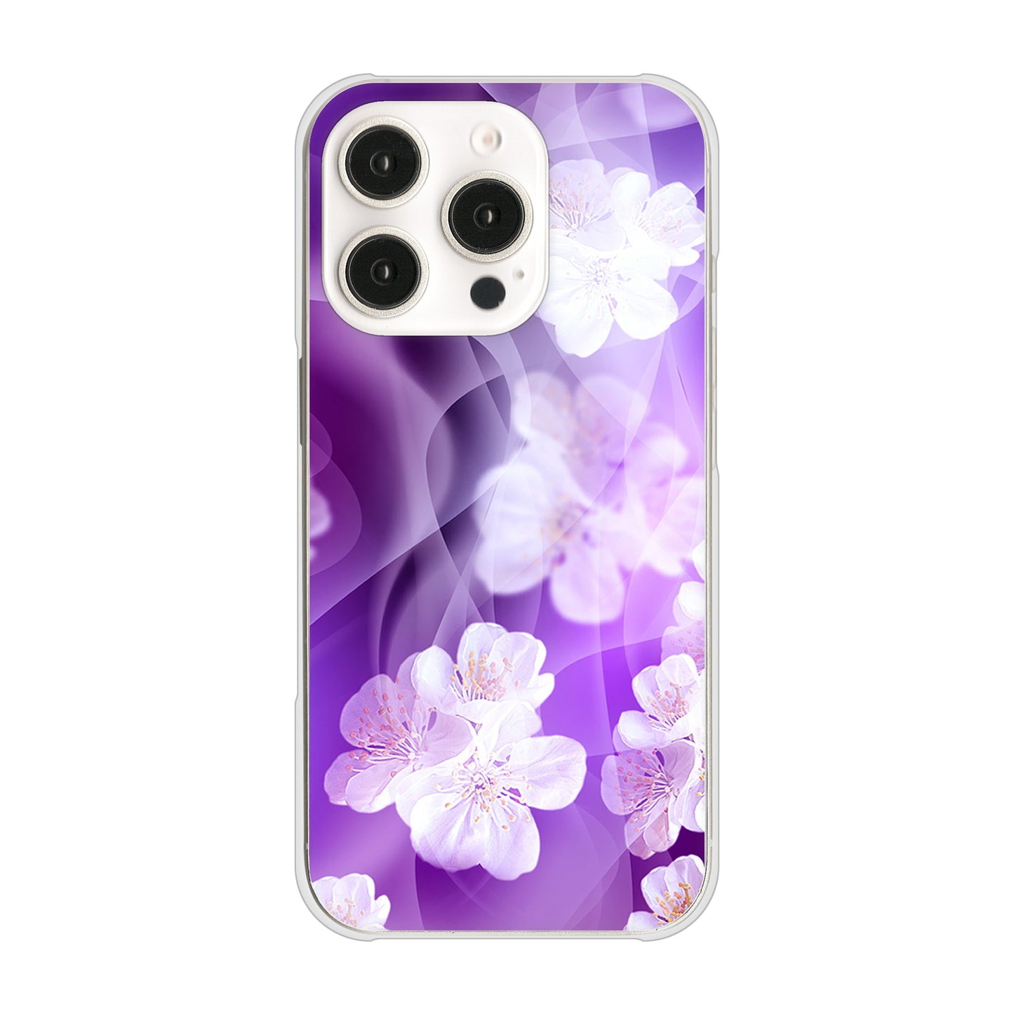 iPhone16 Pro 高画質仕上げ 背面印刷 ハードケース 【1211 桜とパープルの風】
