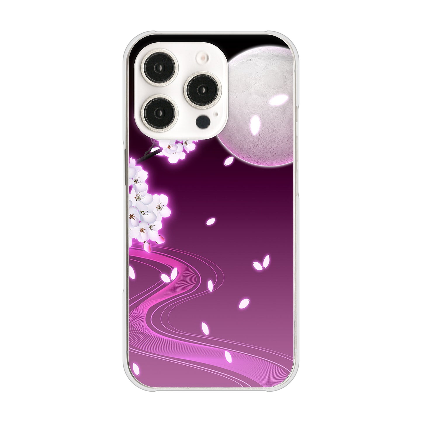 iPhone16 Pro 高画質仕上げ 背面印刷 ハードケース 【1223 紫に染まる月と桜】