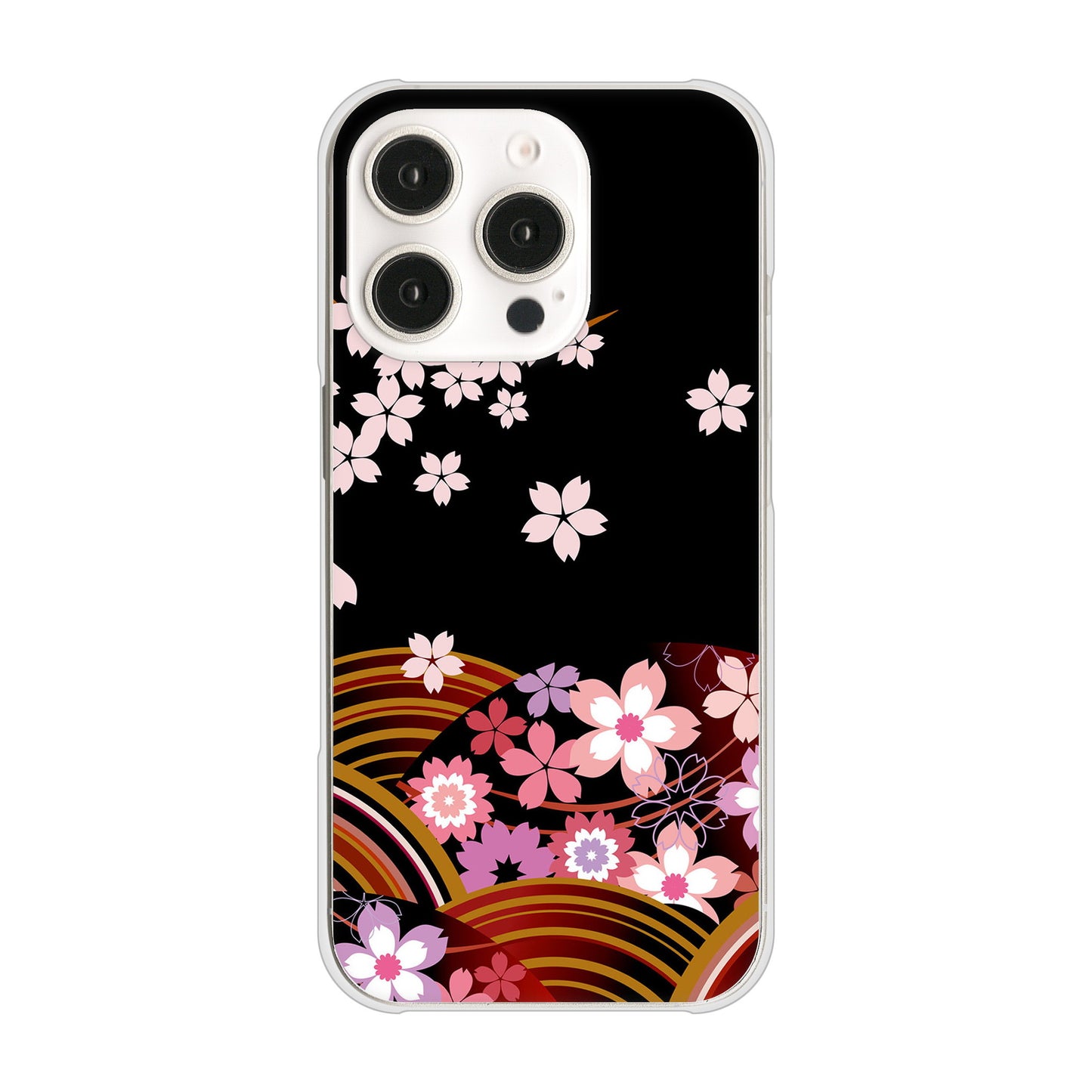 iPhone16 Pro 高画質仕上げ 背面印刷 ハードケース 【1237 和柄＆筆文字・夜桜の宴】