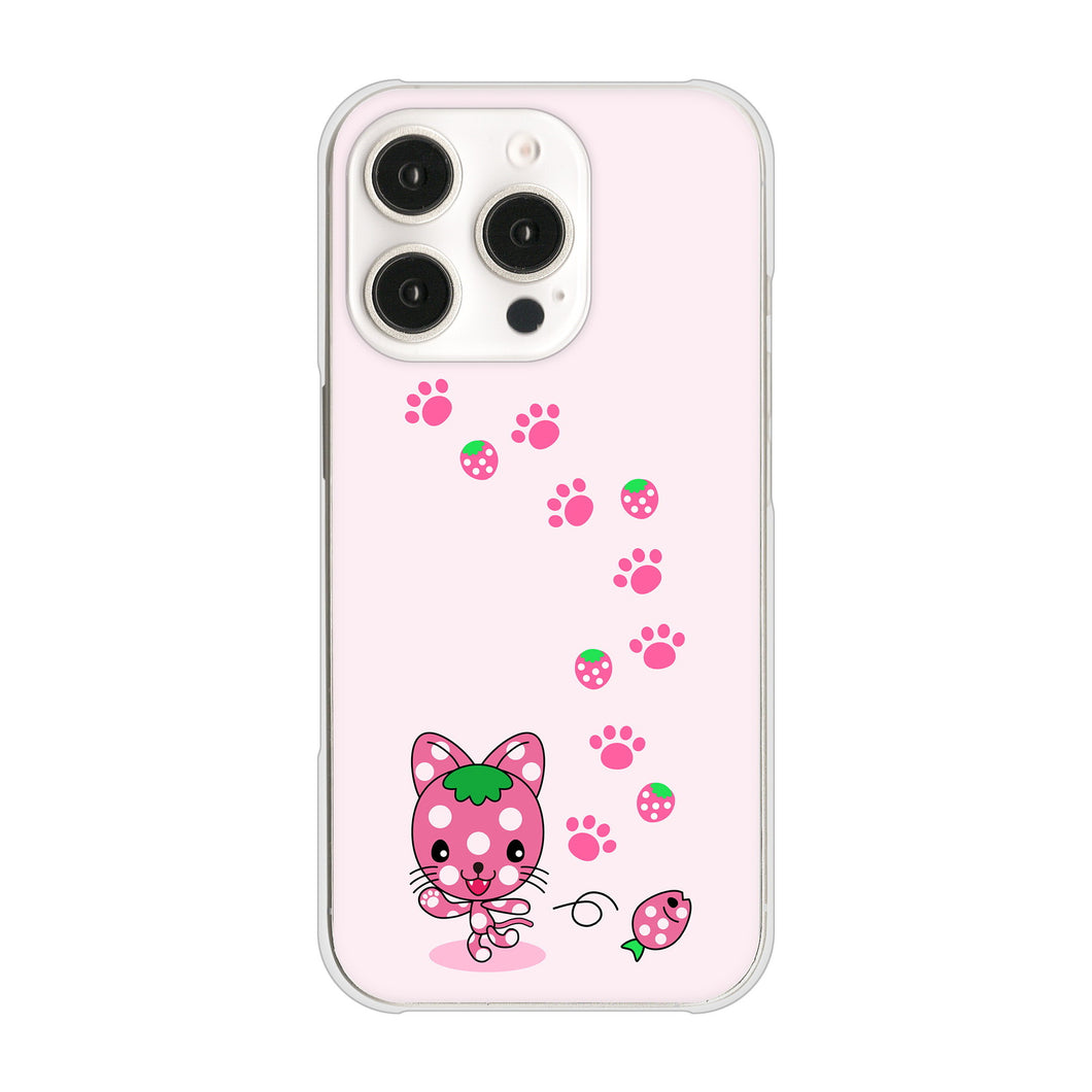iPhone16 Pro 高画質仕上げ 背面印刷 ハードケースむかいあぐる イチゴ猫のにゃんベリー