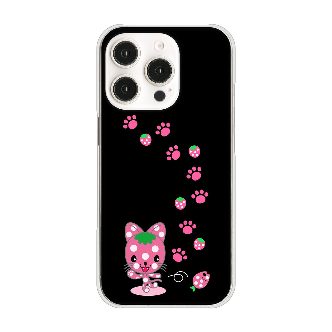iPhone16 Pro 高画質仕上げ 背面印刷 ハードケースむかいあぐる イチゴ猫のにゃんベリー