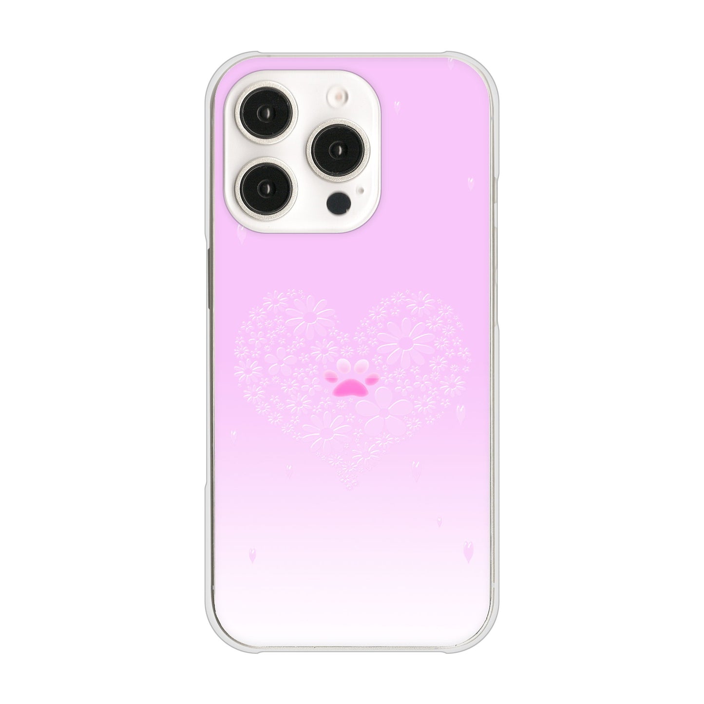 iPhone16 Pro 高画質仕上げ 背面印刷 ハードケースハートと肉球