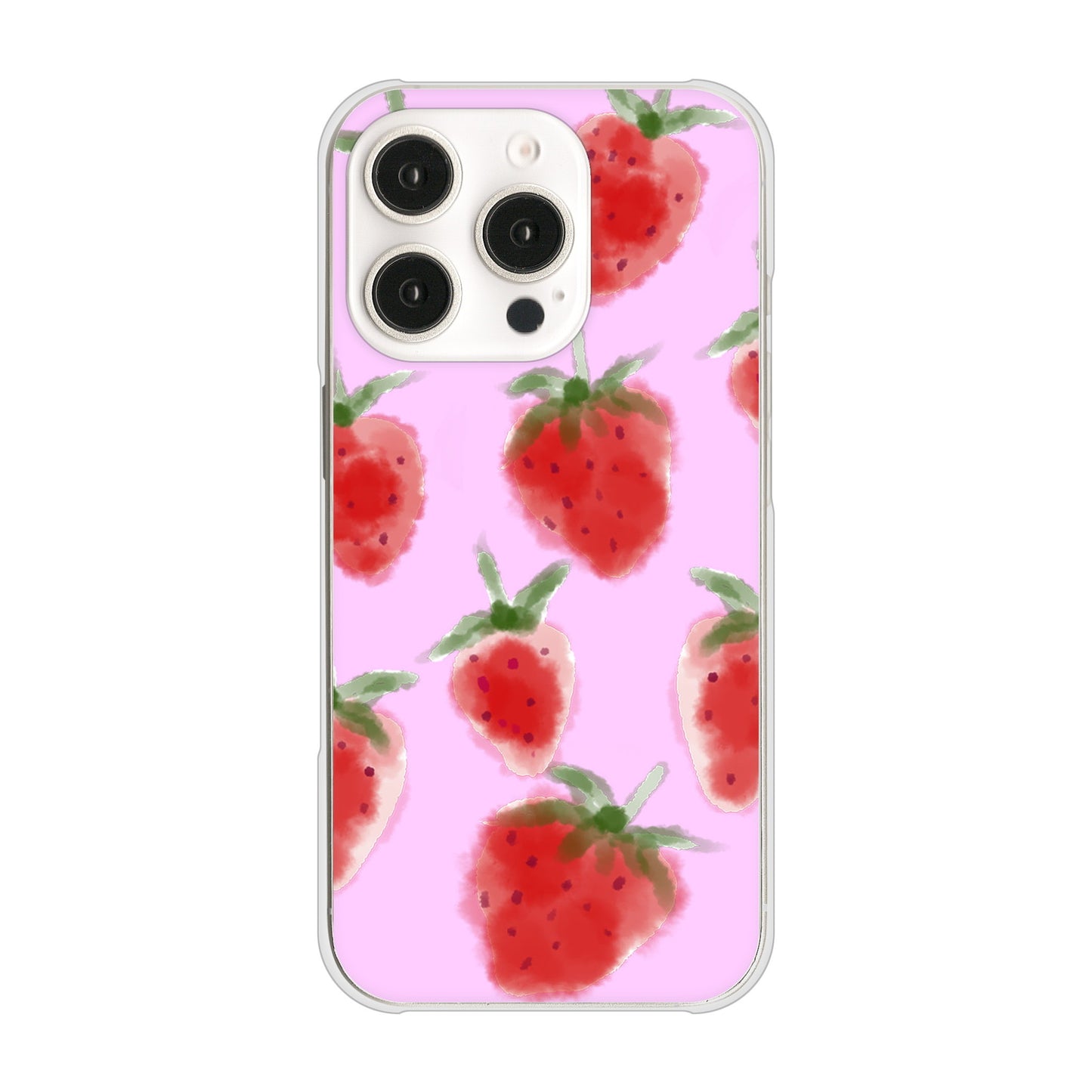 iPhone16 Pro 高画質仕上げ 背面印刷 ハードケースイチゴ 水彩