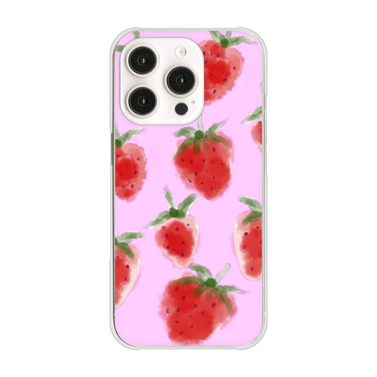 iPhone16 Pro 高画質仕上げ 背面印刷 ハードケースイチゴ 水彩