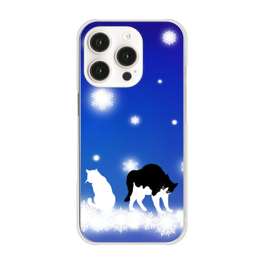 iPhone16 Pro 高画質仕上げ 背面印刷 ハードケース 【YJ335 雪の結晶 はちわれ】