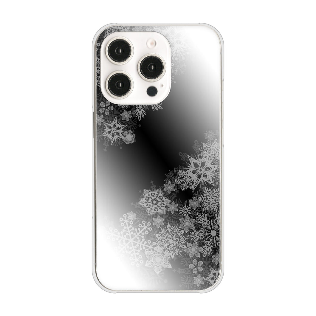 iPhone16 Pro 高画質仕上げ 背面印刷 ハードケース 【YJ340 モノトーン 雪の結晶 】
