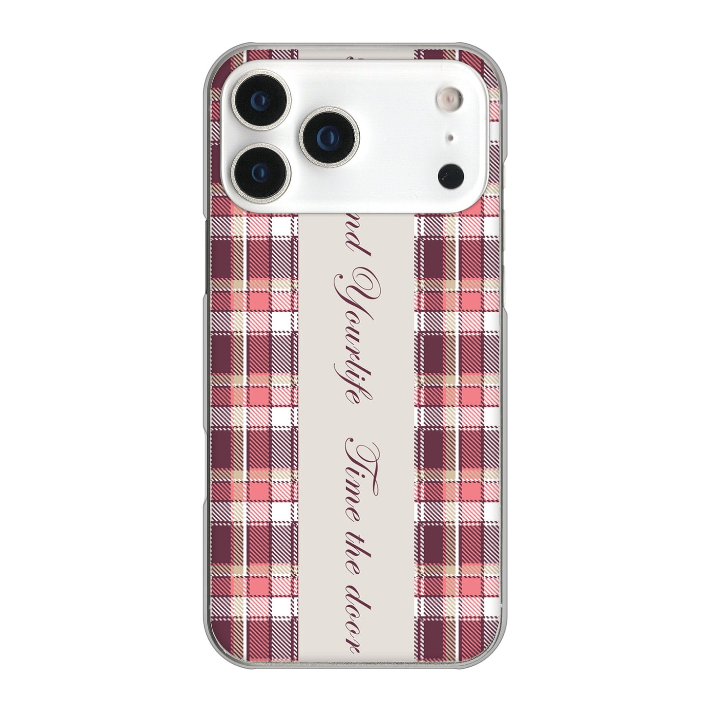 iPhone17 Pro Max 高画質仕上げ 背面印刷 ハードケースピンクチェック