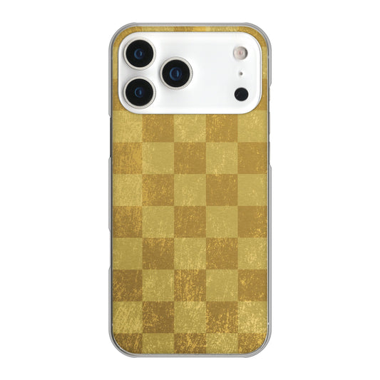 iPhone 17 Pro Max 高画質仕上げ 背面印刷 ハードケース 【619 市松模様-金（骨董風に傷んだイメージ）】