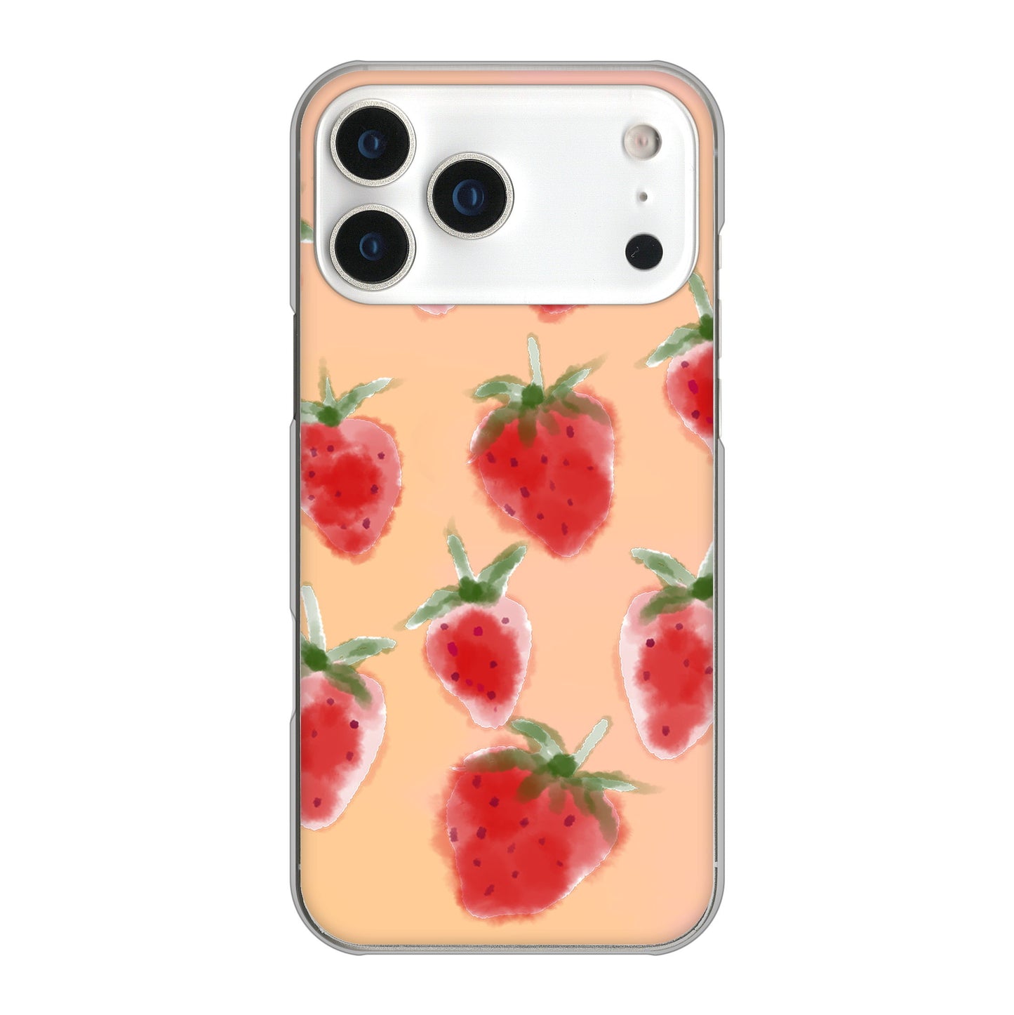 iPhone17 Pro Max 高画質仕上げ 背面印刷 ハードケースイチゴ 水彩