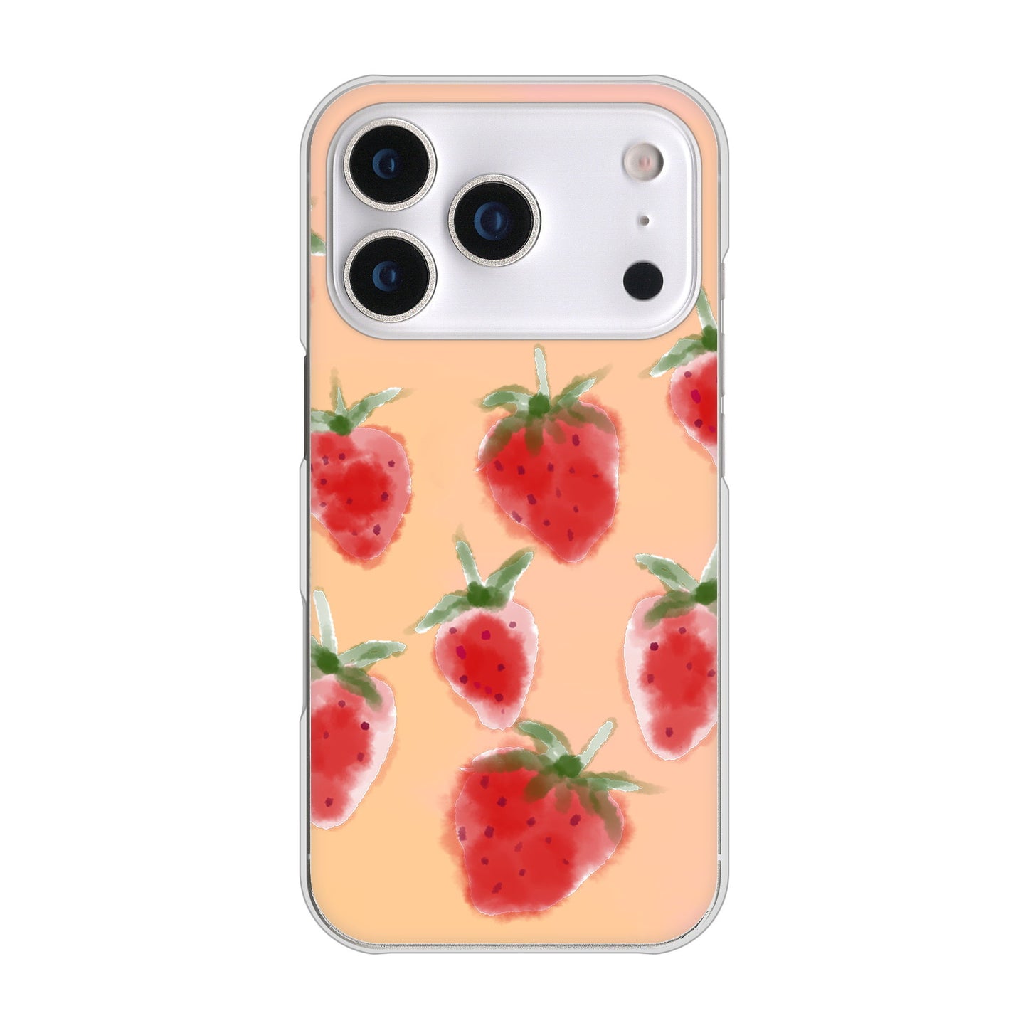 iPhone17 Pro 高画質仕上げ 背面印刷 ハードケースイチゴ 水彩