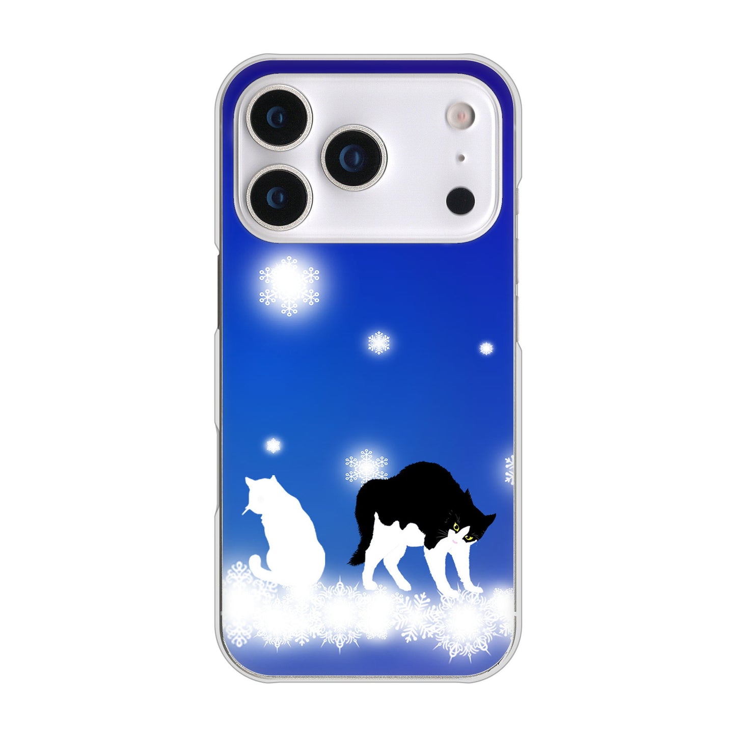 iPhone17 Pro 高画質仕上げ 背面印刷 ハードケース 【YJ335 雪の結晶 はちわれ】