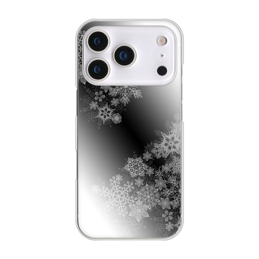 iPhone17 Pro 高画質仕上げ 背面印刷 ハードケース 【YJ340 モノトーン 雪の結晶 】