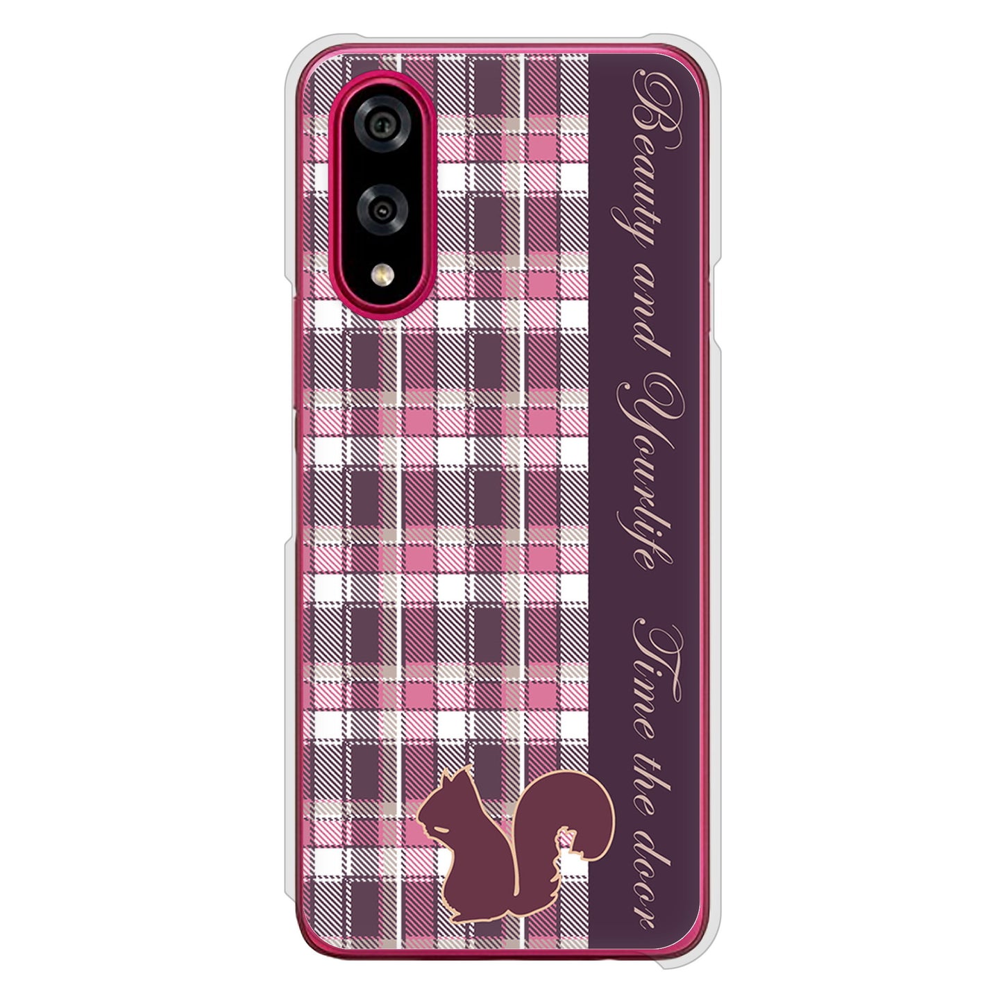 BASIO active3 KYG04 au 高画質仕上げ 背面印刷 ハードケースピンクチェック