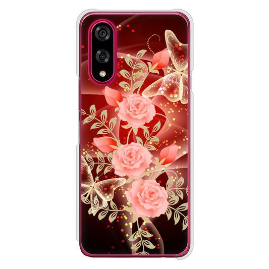 BASIO active3 KYG04 au 高画質仕上げ 背面印刷 ハードケース 【VA824 魅惑の蝶とピンクのバラ】