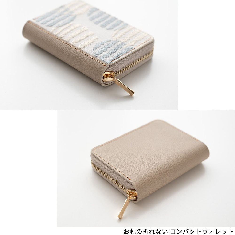 北欧 サークルストライプ 刺繍 コンパクトウォレット