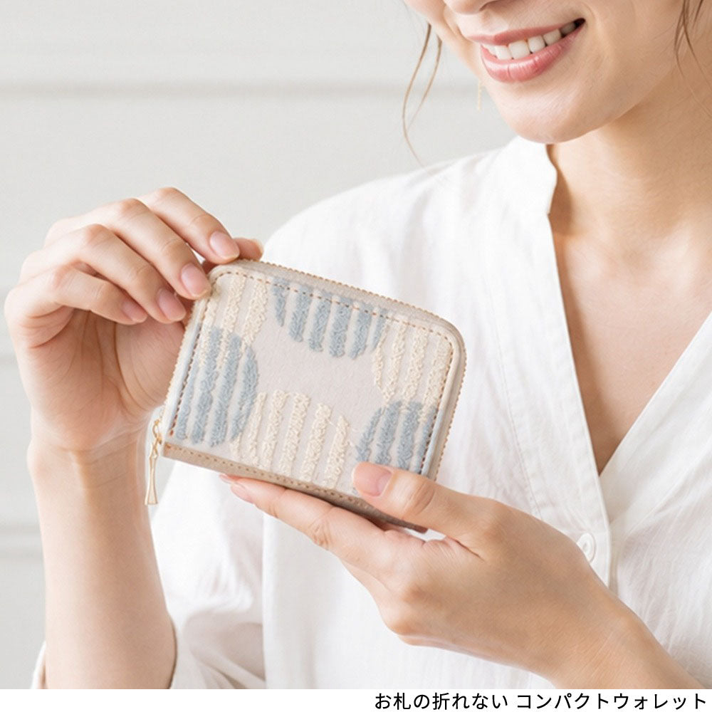 北欧 サークルストライプ 刺繍 コンパクトウォレット