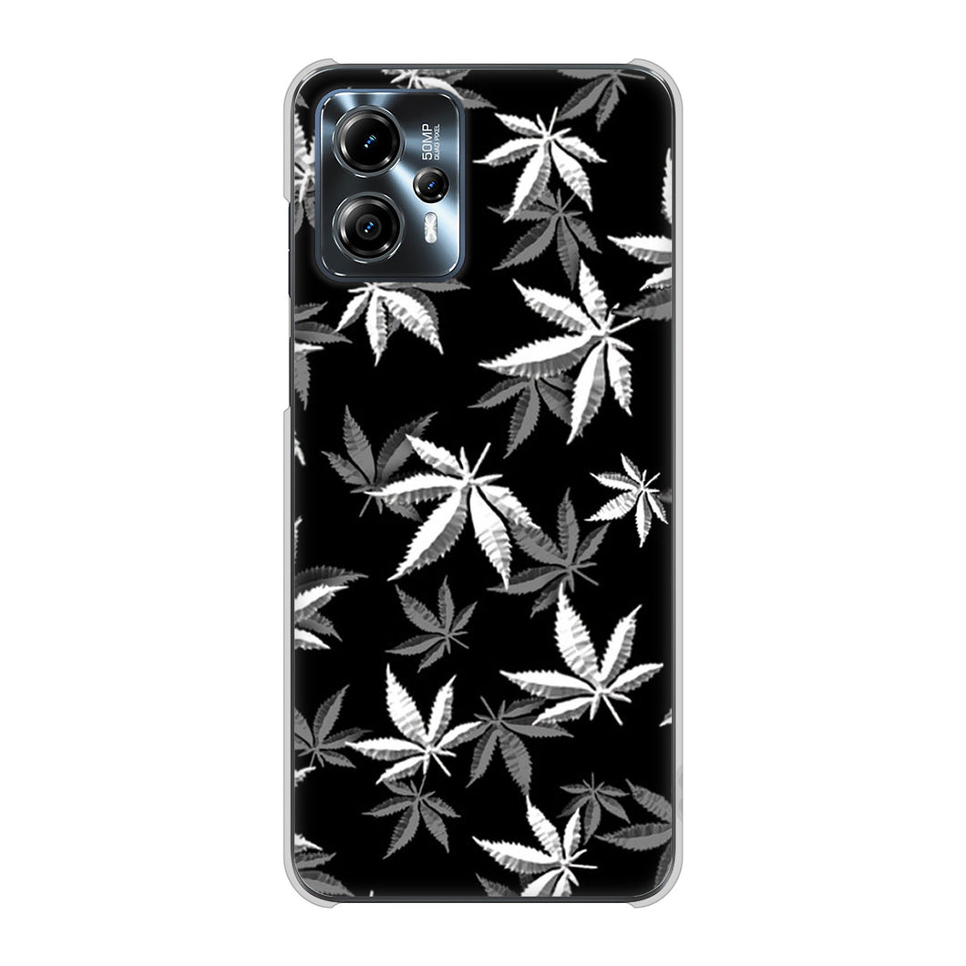 moto g13 高画質仕上げ 背面印刷 ハードケース 【064 モノトーン大麻ブラック】