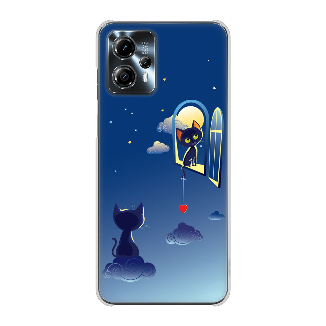 moto g13 高画質仕上げ 背面印刷 ハードケース夜とネコ