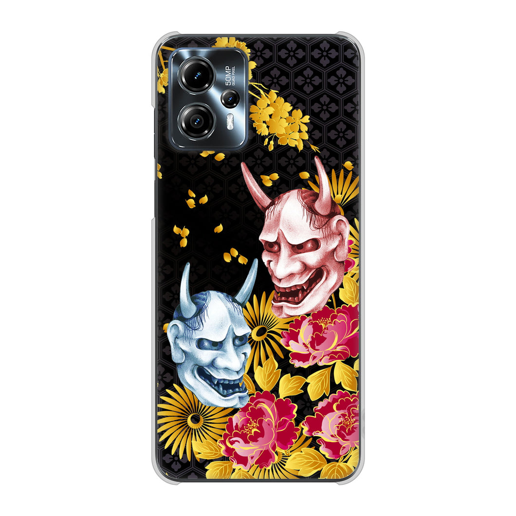 moto g13 高画質仕上げ 背面印刷 ハードケース 【1024 般若と牡丹2】