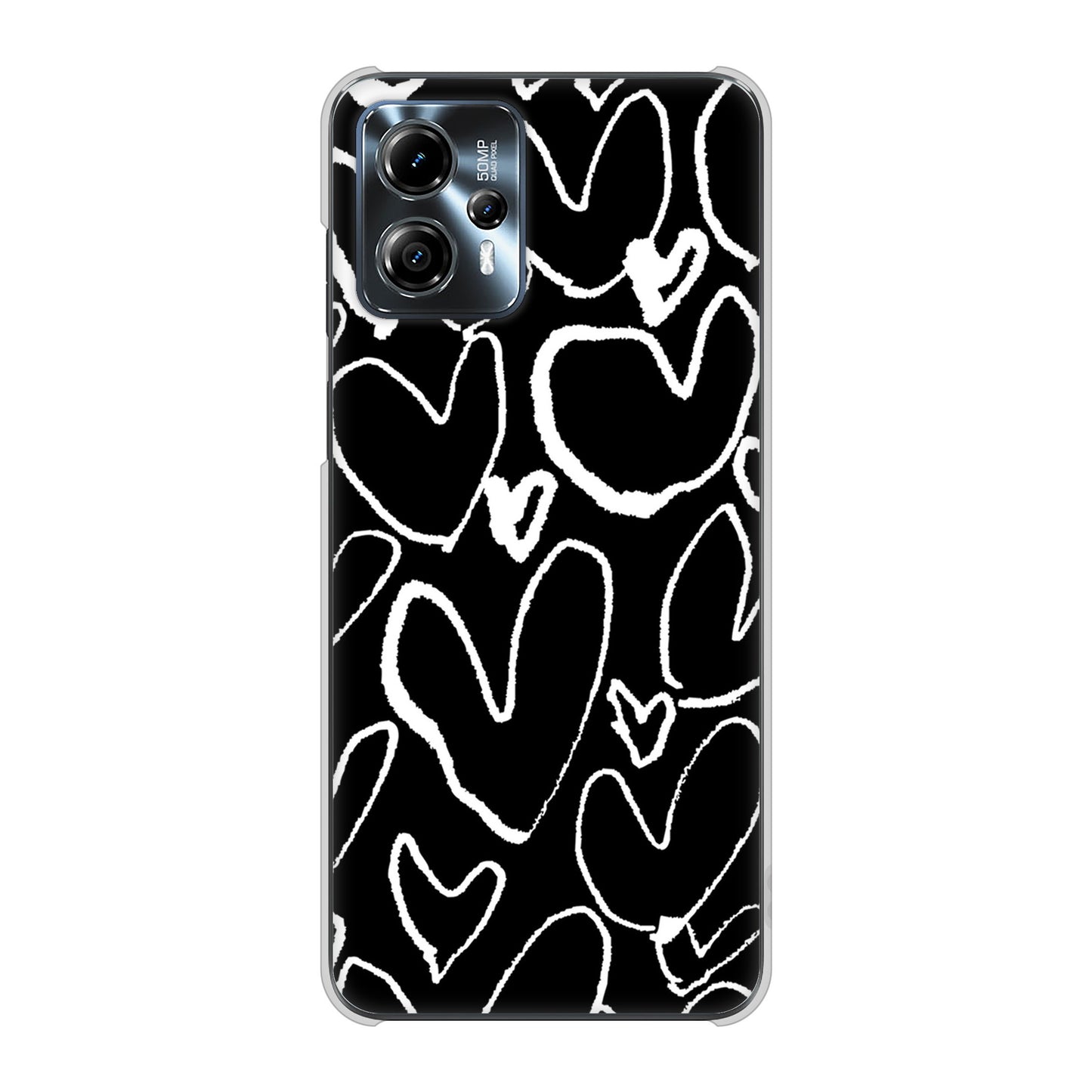 moto g13 高画質仕上げ 背面印刷 ハードケース 【1124 ハート BK＆WH】