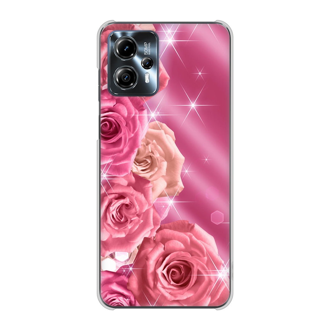 moto g13 高画質仕上げ 背面印刷 ハードケース 【1182 ピンクの薔薇に誘われて】