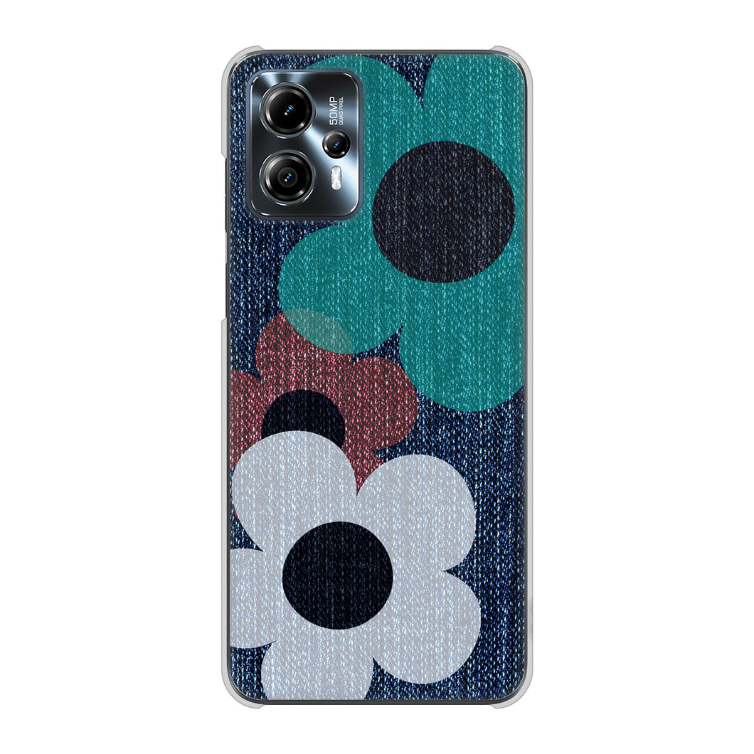 moto g13 高画質仕上げ 背面印刷 ハードケース 【EK869 ルーズフラワーinデニム風】