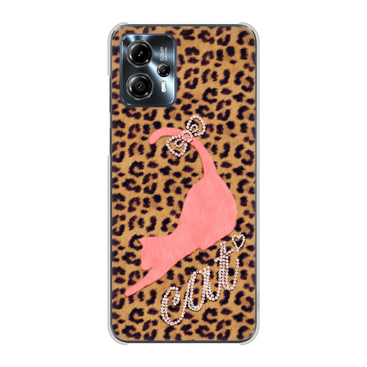 moto g13 高画質仕上げ 背面印刷 ハードケース 【KG801 キャットレオパード（ブラウン）】