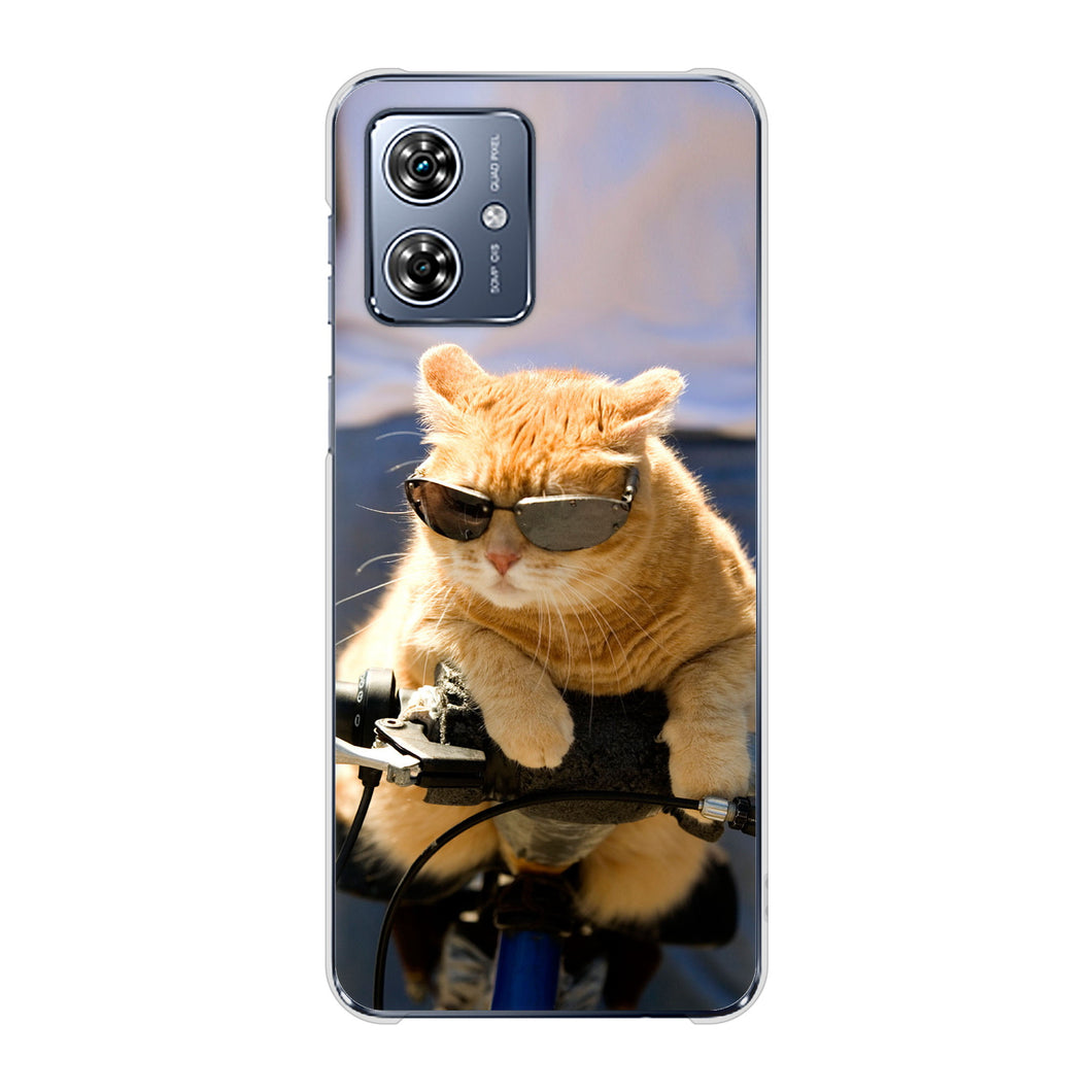 moto g64 5G 高画質仕上げ 背面印刷 ハードケース 【595 にゃんとサイクル】