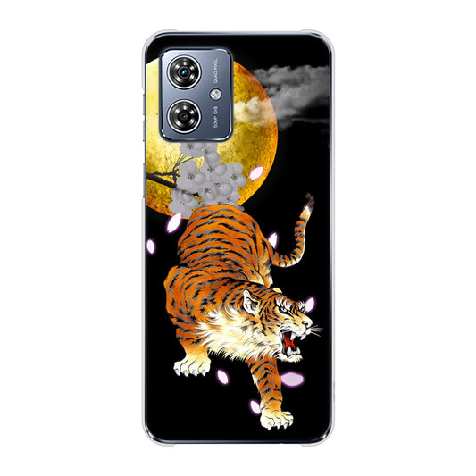 moto g64 5G 高画質仕上げ 背面印刷 ハードケース月とタイガー