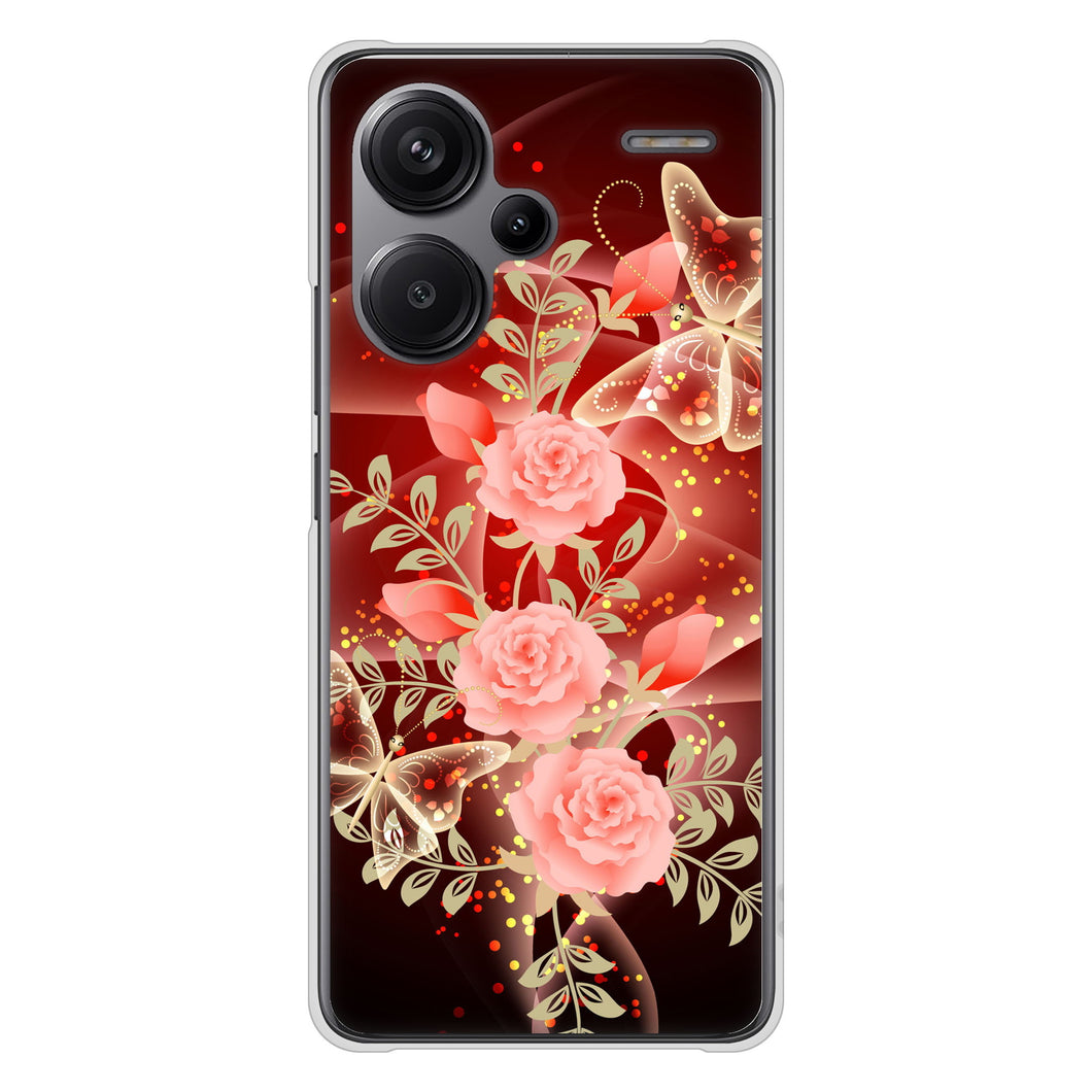 Xiaomi Redmi Note 13 Pro+ 高画質仕上げ 背面印刷 ハードケース 【VA824 魅惑の蝶とピンクのバラ】