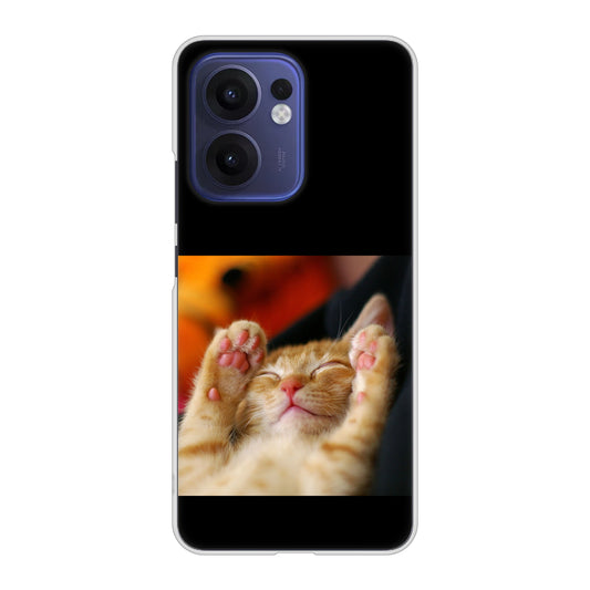 OPPO Reno13 A OPG05 UQ mobile 高画質仕上げ 背面印刷 ハードケース 【VA804 爆睡するネコ】