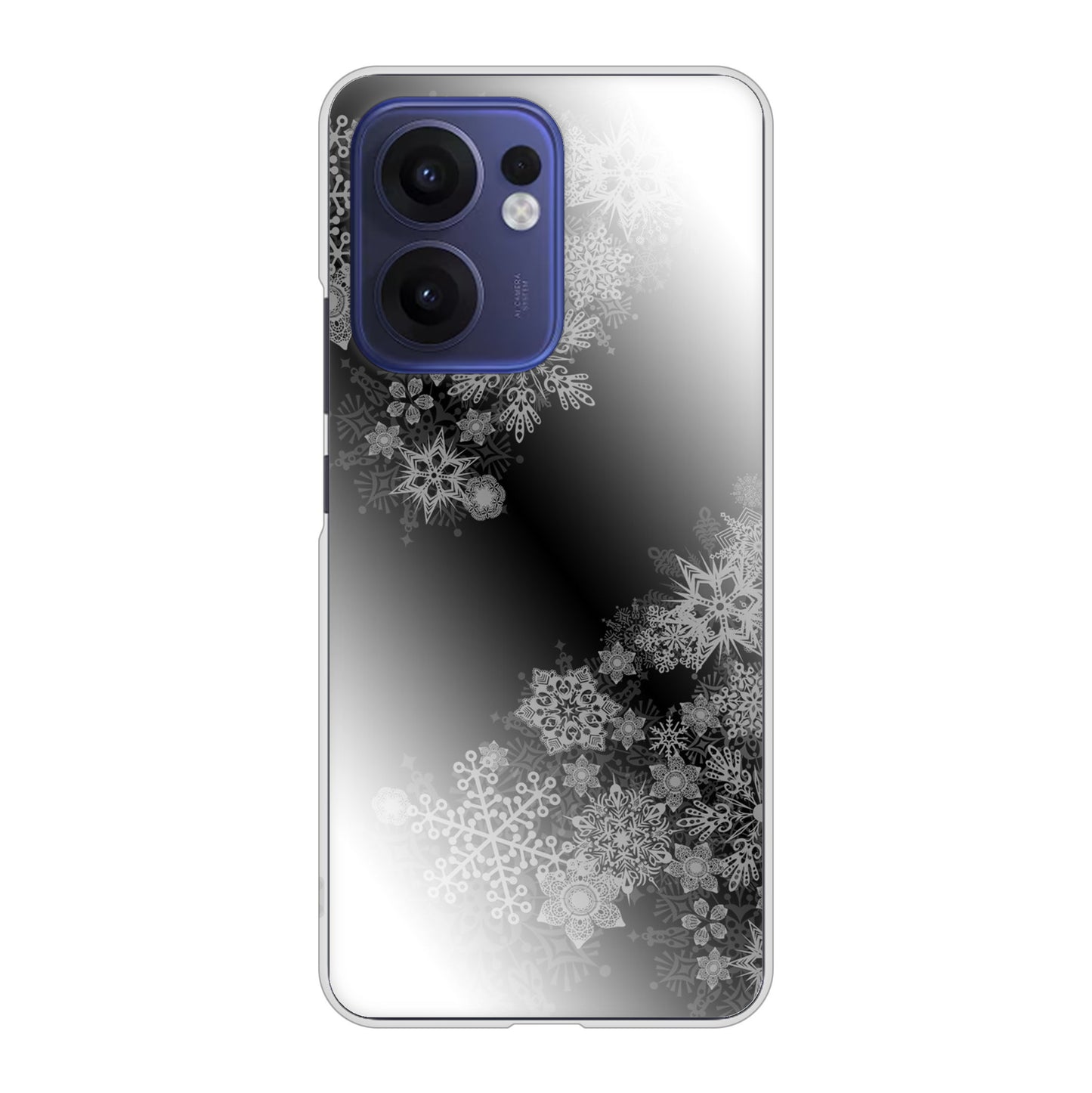 OPPO Reno13 A OPG05 UQ mobile 高画質仕上げ 背面印刷 ハードケース 【YJ340 モノトーン 雪の結晶 】