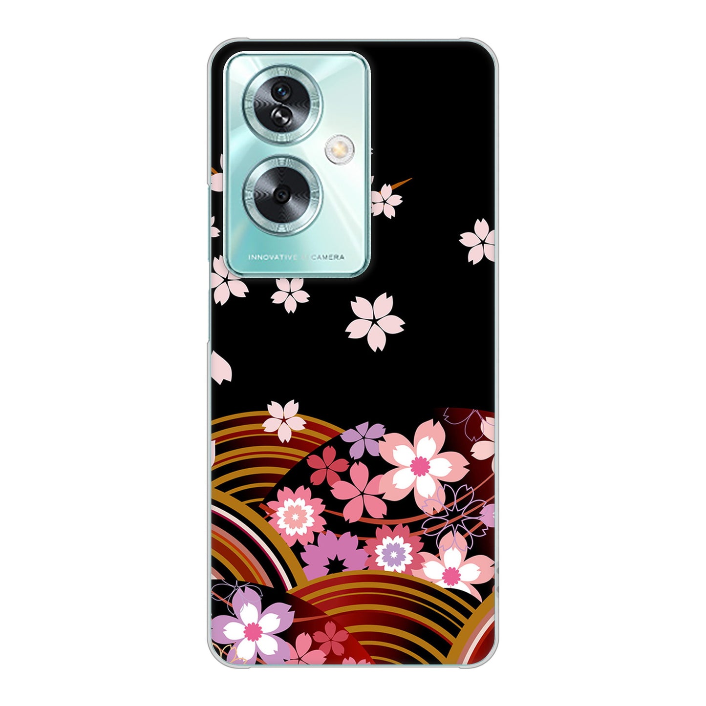 OPPO A79 5G 高画質仕上げ 背面印刷 ハードケース 【1237 和柄＆筆文字・夜桜の宴】