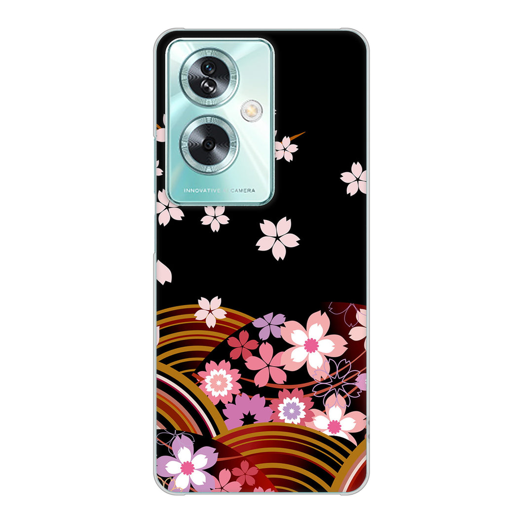 OPPO A79 5G 高画質仕上げ 背面印刷 ハードケース 【1237 和柄＆筆文字・夜桜の宴】