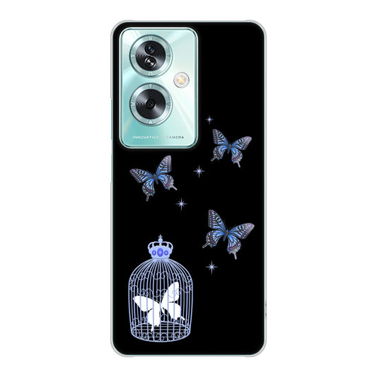 OPPO A79 5G 高画質仕上げ 背面印刷 ハードケースむかいあぐる 蝶の王冠鳥かご