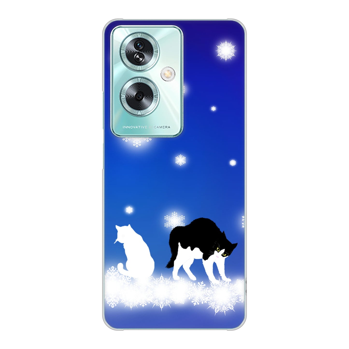 OPPO A79 5G 高画質仕上げ 背面印刷 ハードケース 【YJ335 雪の結晶 はちわれ】