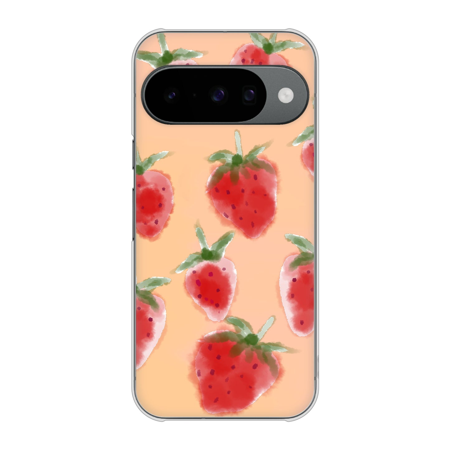 Google Pixel 10 Pro 高画質仕上げ 背面印刷 ハードケースイチゴ 水彩