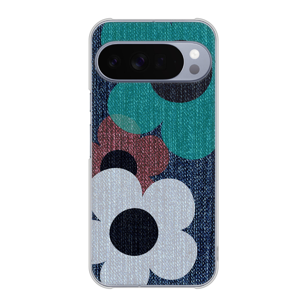 Google Pixel 10 Pro XL 高画質仕上げ 背面印刷 ハードケース 【EK869 ルーズフラワーinデニム風】