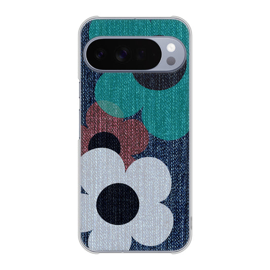 Google Pixel 10 Pro XL 高画質仕上げ 背面印刷 ハードケース 【EK869 ルーズフラワーinデニム風】