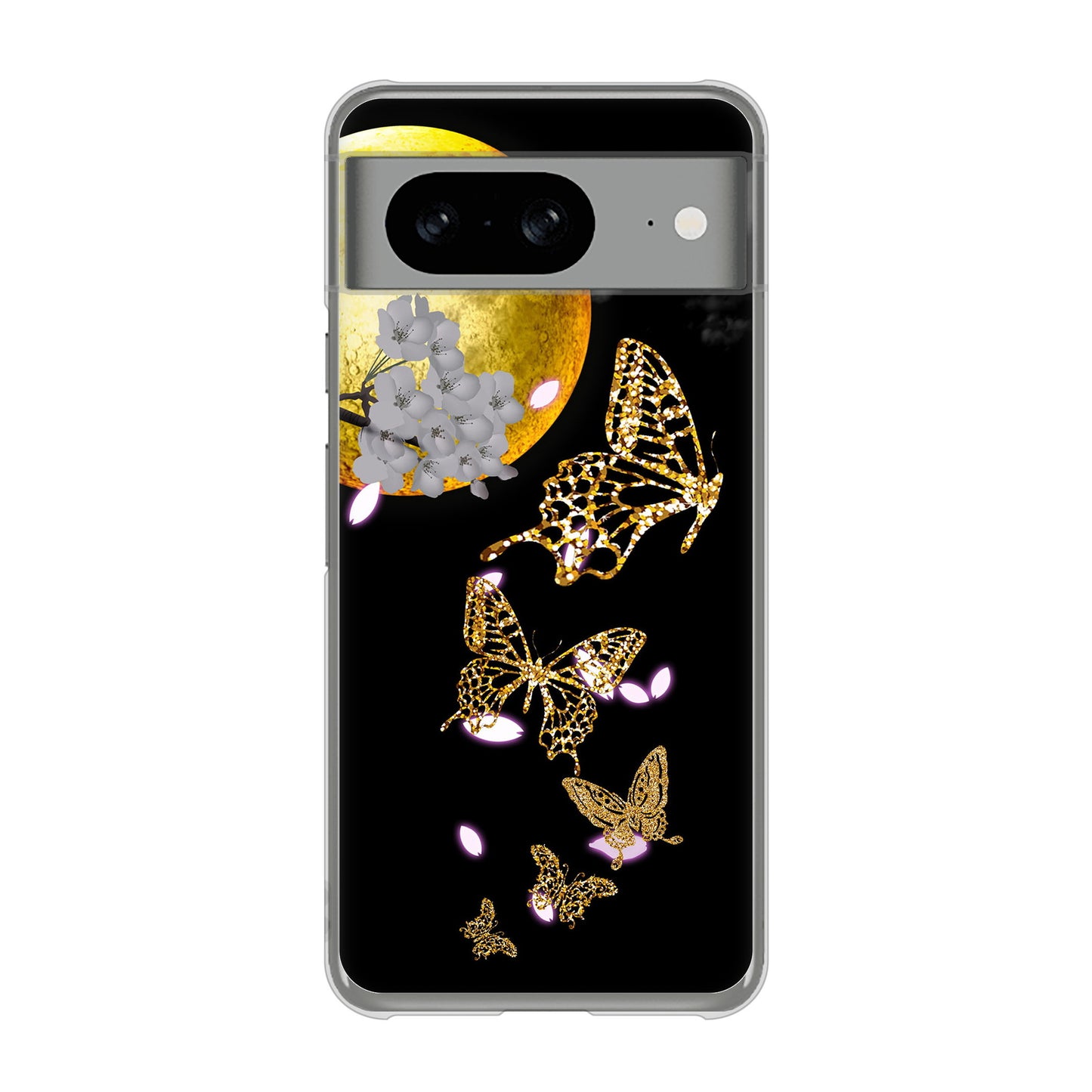 Google Pixel 8 高画質仕上げ 背面印刷 ハードケース 【1150 月に昇る蝶】