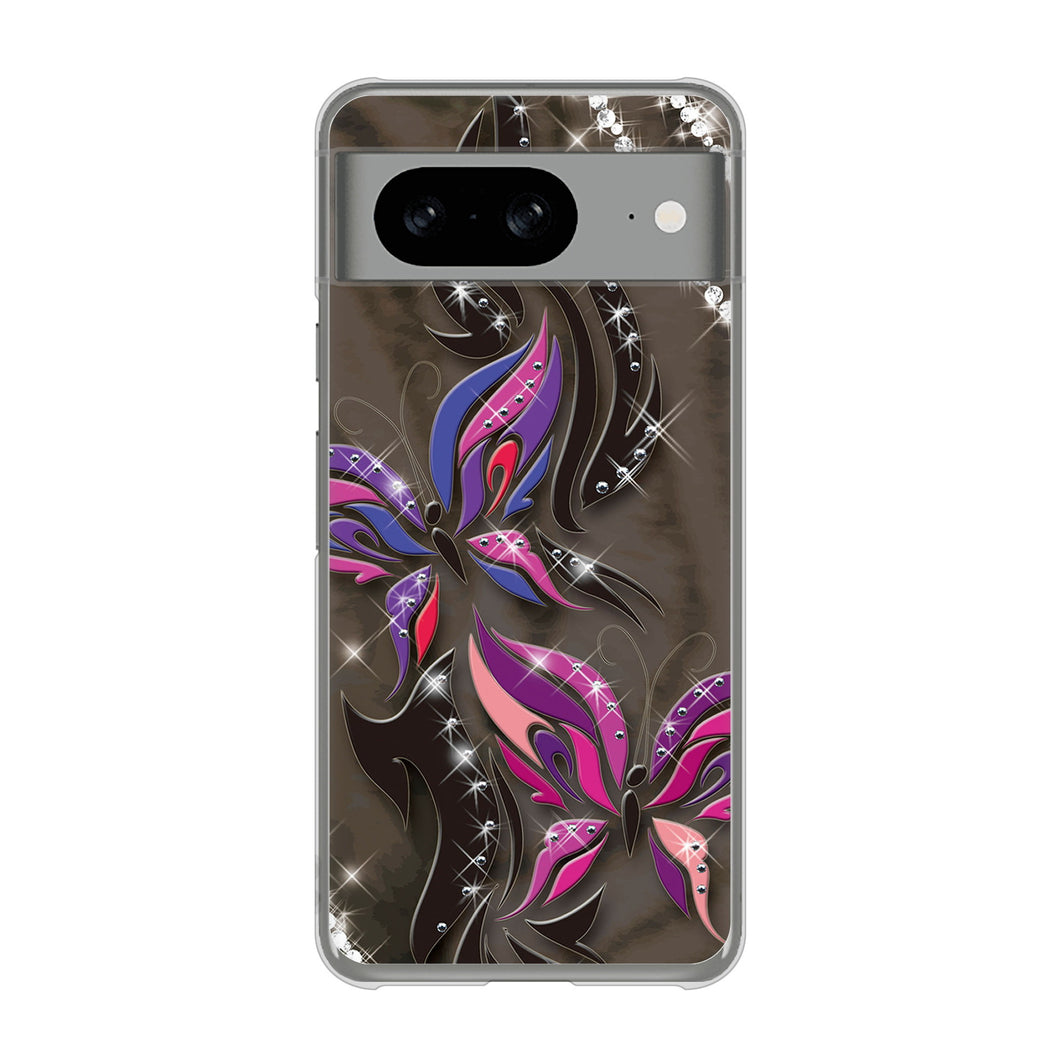 Google Pixel 8 1164 キラめくストーンと蝶 ハードケース 背面印刷
