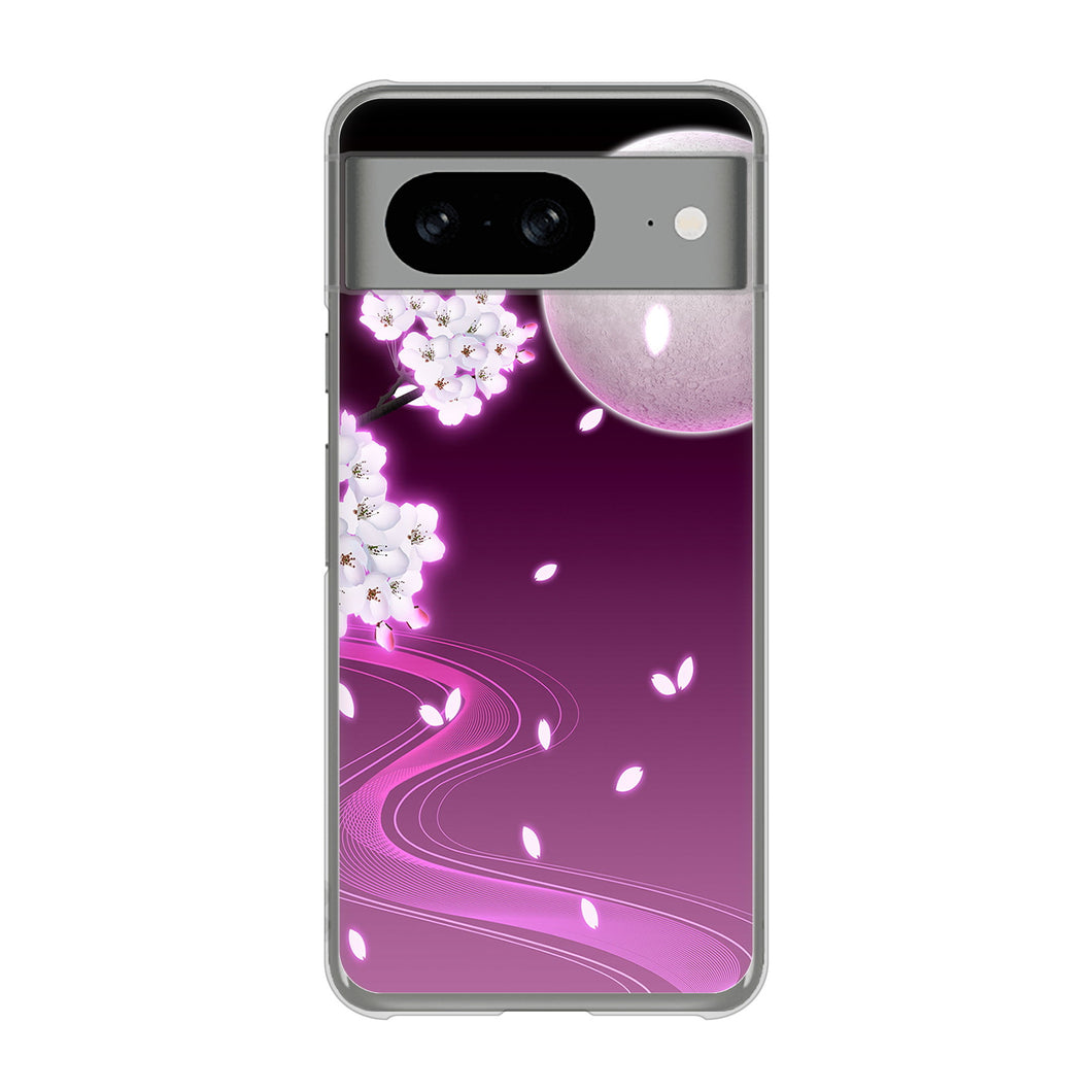 Google Pixel 8 1223 紫に染まる月と桜 ハードケース 背面印刷