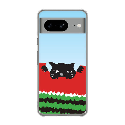 Google Pixel 8 高画質仕上げ 背面印刷 ハードケースすいかをかじるネコ